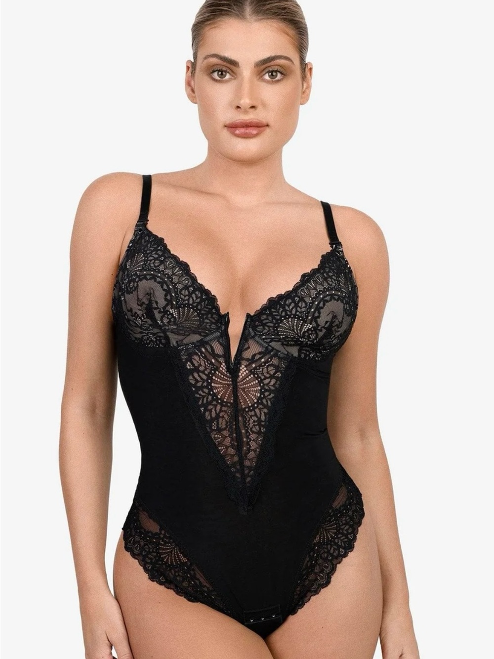 Seamless Lace V-Neck Shapewear Bodysuit size L